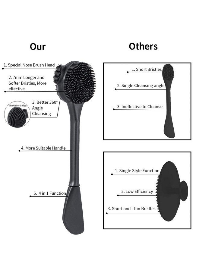 Silicone Facial Cleansing Brush 3 Packbeomeen 4 In 1 Handheld Face Scrubber For Deep Gentle Exfoliatingdoubleended Face Wash Scrub Brush For Face Skincare And Massage (Black)