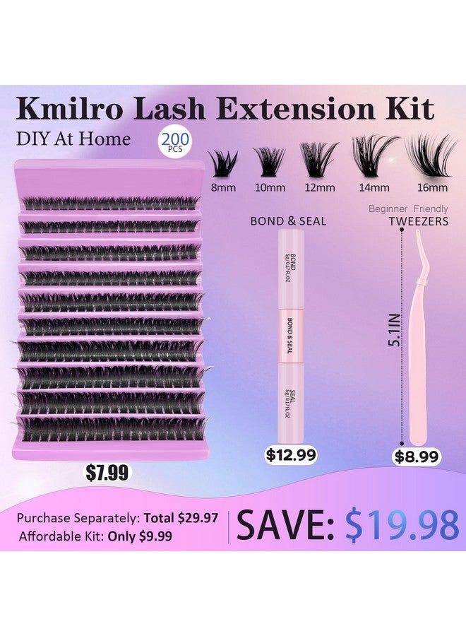 Fluffy Lash Extension Kit 80D Diy Individual Lashes Clusters Kit With 816Mm Cluster Eyelashes Lash Bond & Seal And Applicator Tools For Lash Extension Beginners