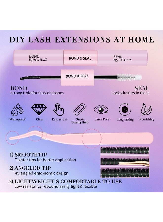 Fluffy Lash Extension Kit 80D Diy Individual Lashes Clusters Kit With 816Mm Cluster Eyelashes Lash Bond & Seal And Applicator Tools For Lash Extension Beginners