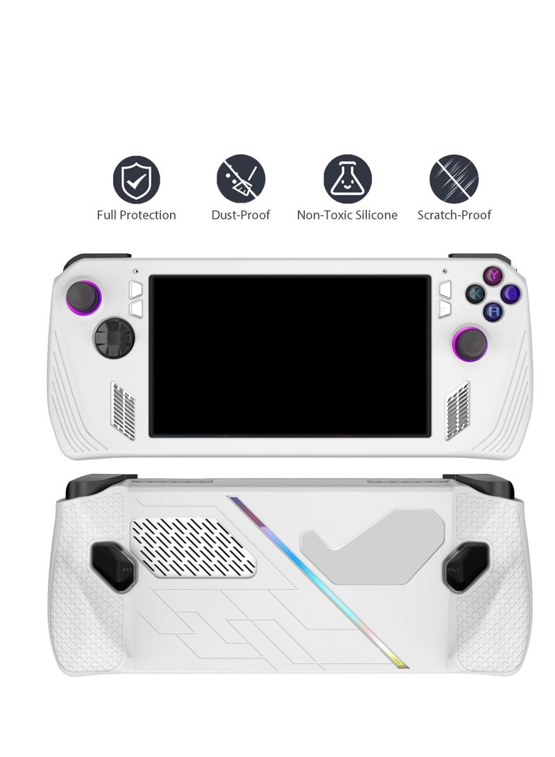 Protective Case for Rog Ally, Silicone with Kickstand, Compitable ROG Ally Gaming Handheld, Cover Skin Shock-Absorption and Anti-Scratch, Anti-Slip (White)