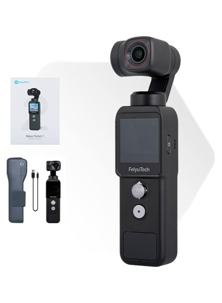 Feiyu Pocket-2 Handheld Action Camera 4K 60FPS with 3-Axis Gimbal Stabilizer, 130° Wide Angle, 1.3