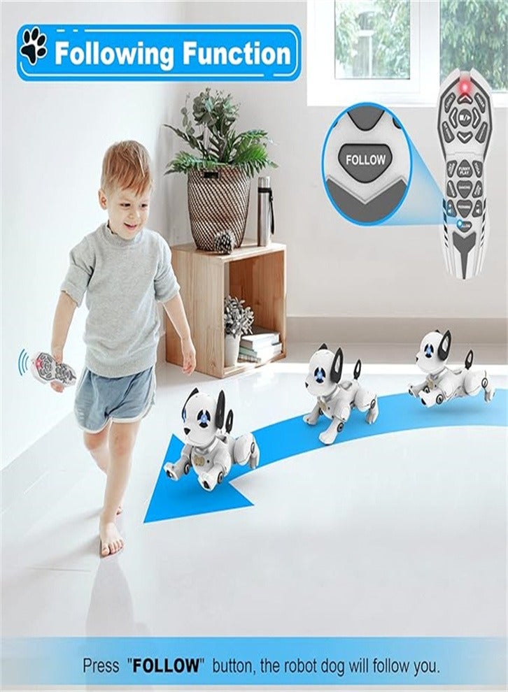 Remote control robot dog toy, a dancing remote control dog programmable intelligent interactive robot dog toy, suitable for family, games and outings.