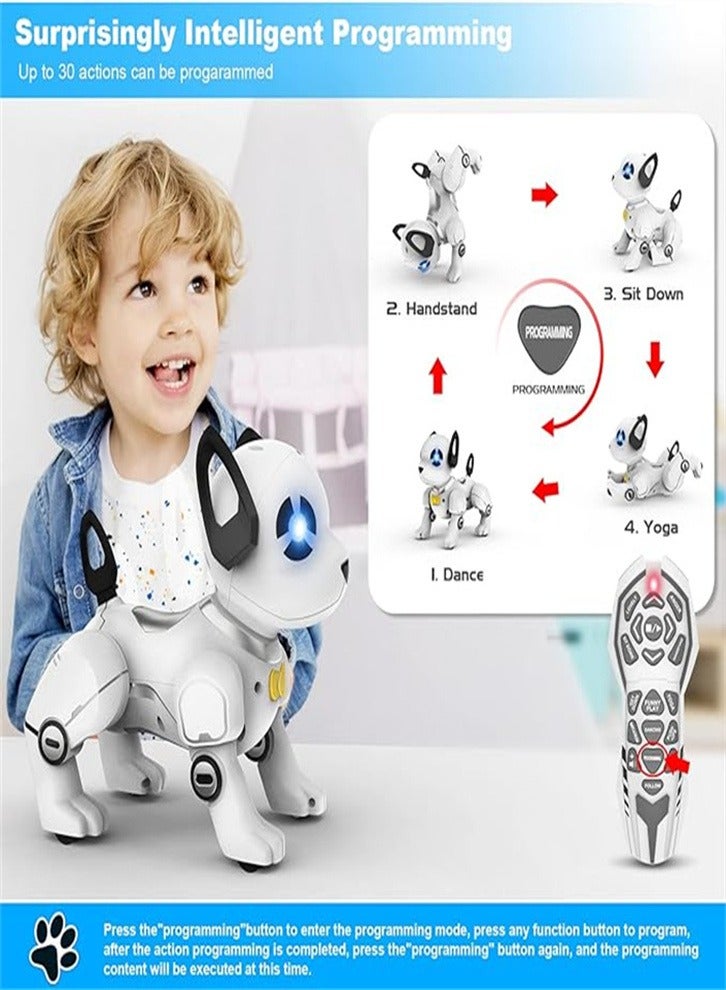 Remote control robot dog toy, a dancing remote control dog programmable intelligent interactive robot dog toy, suitable for family, games and outings.