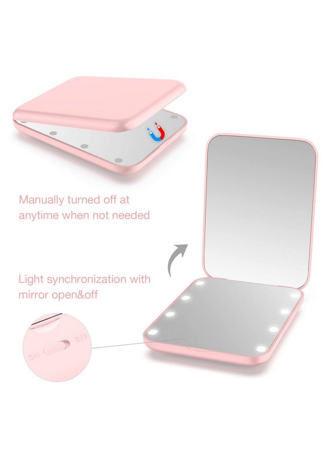 Compact Mirrorled Pocket Mirror 1X 3X Magnifying Mirror With Light 2Sided Handheld Magnetic Switch Fold Mirror Small Travel Makeup Mirror Lighted Compact Mirror For Purse Gifts(Pink)