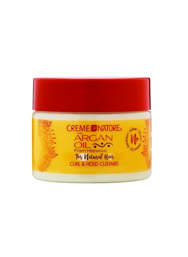 Argan Oil Curl & Hold Custard by Creme of Nature, Argan Oil of Morocco, Adds Moisture and Eliminates Frizz, 11.5 Fl Oz