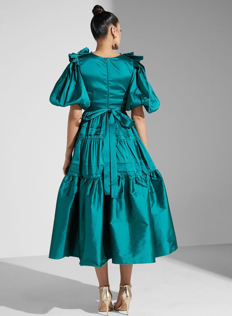 Balloon Sleeve Ruffle Tiered Dress