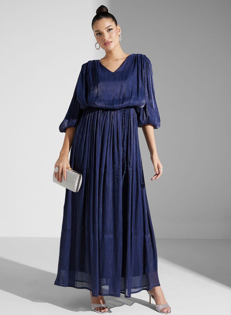 V-Neck Balloon Sleeve Tiered Dress