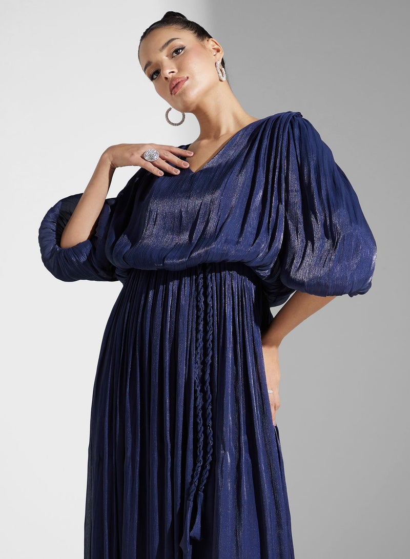 V-Neck Balloon Sleeve Tiered Dress