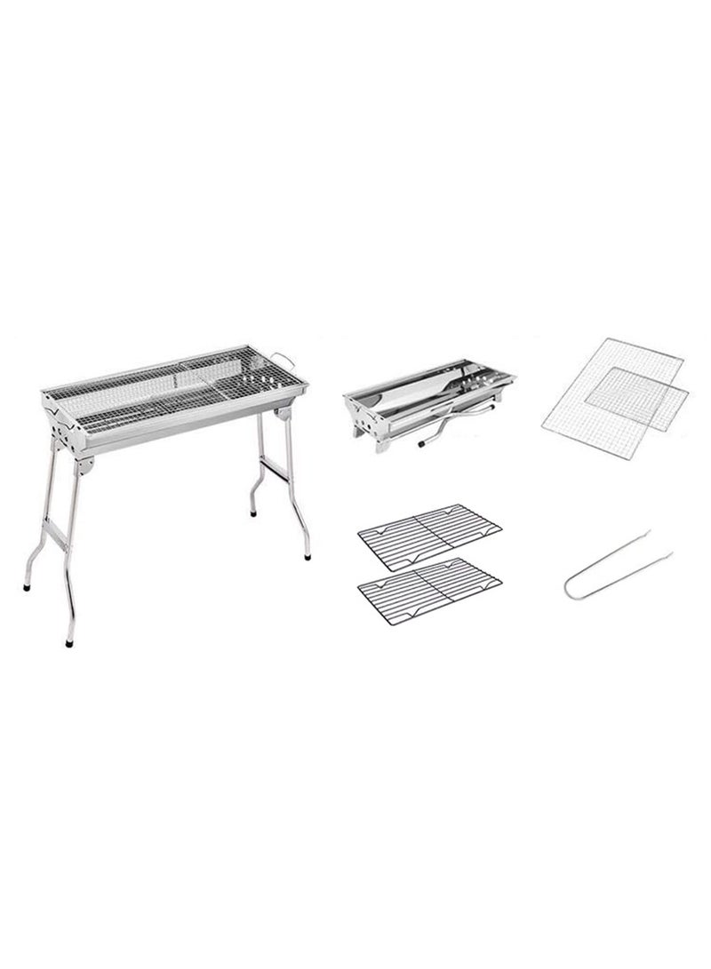 Barbecue Grill, Foldable Stainless Steel Charcoal BBQ Grill Set for Outdoor Cooking Camping Picnic Outdoor Garden Party