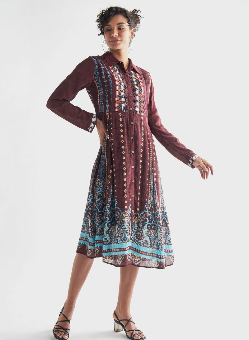 Embroidered Shirt Dress