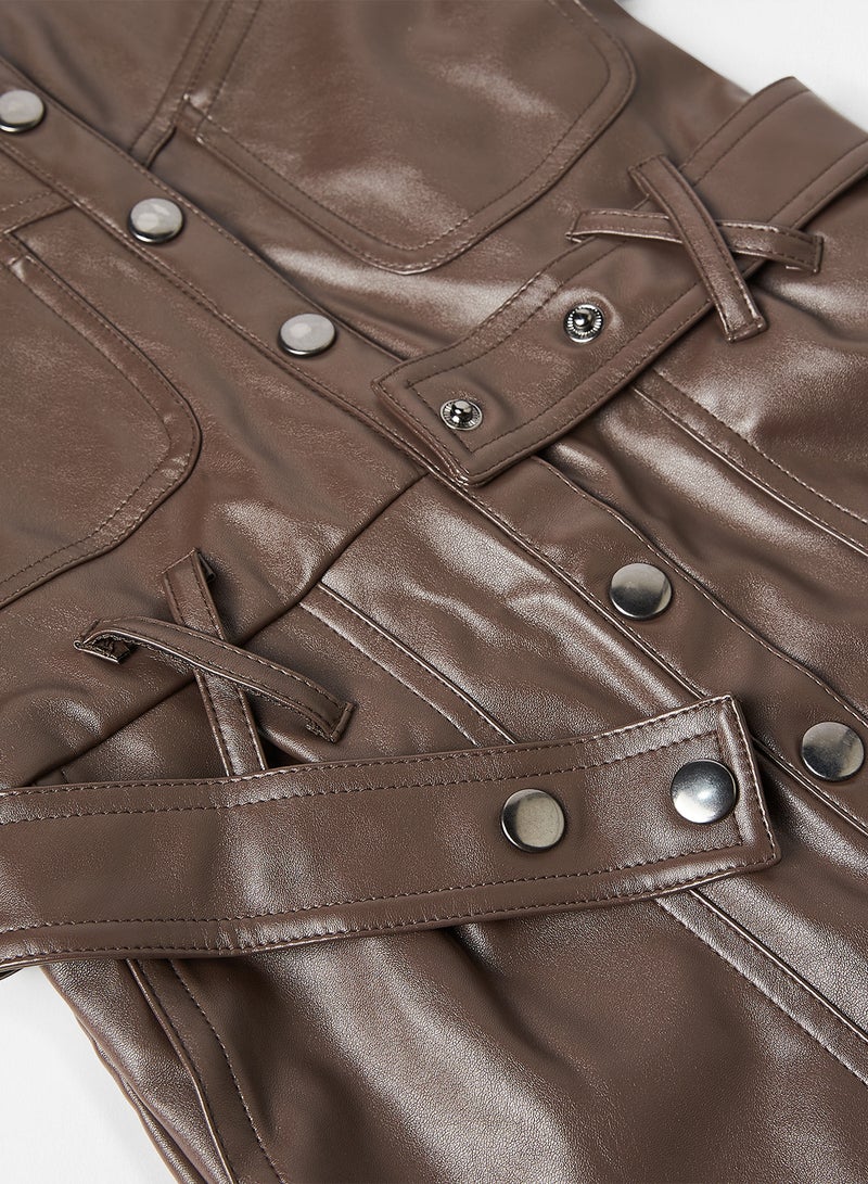 Kids/Teen Faux Leather Dress Brown