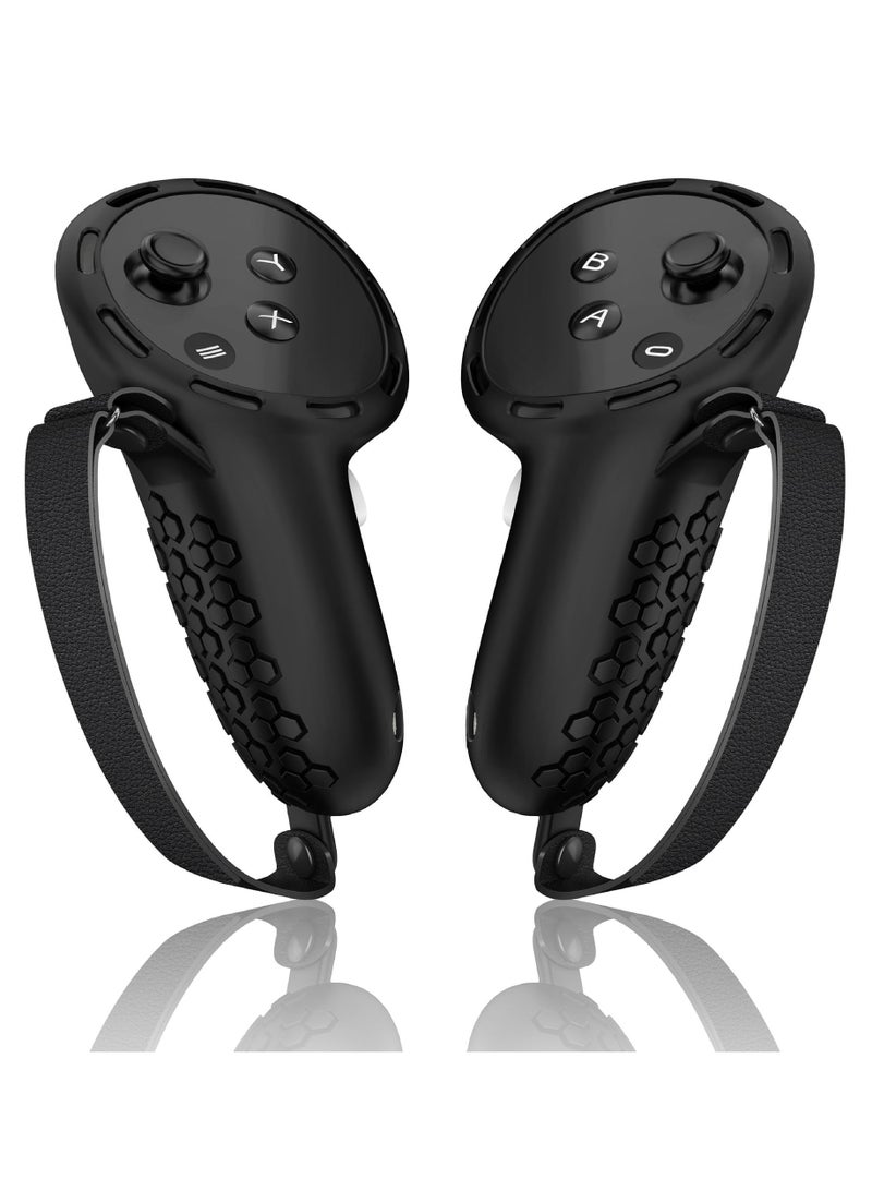 Controller Grips for Oculus Quest 3, Silicone Grips Cover Protective Sleeve with Controller Hand Straps and 2pcs Joystick Cover for Meta Quest 3 Accessories (Black)