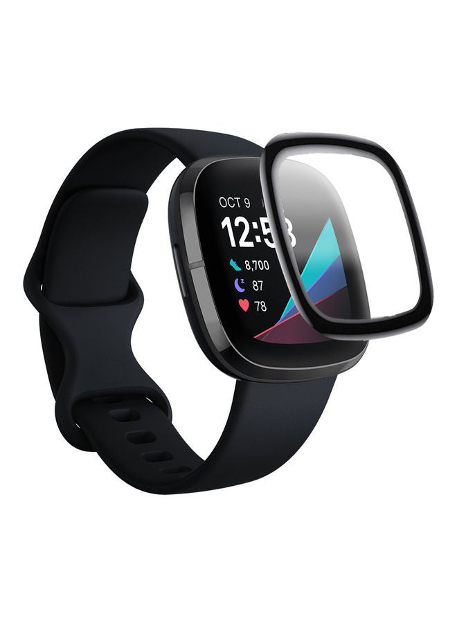 Full Coverage Curved Screen Protector For Fitbit Sense Clear/Black