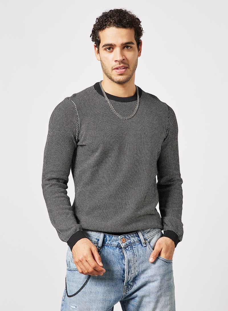 Casual Men's Long Sleeve Cotton Sweater Oil Black