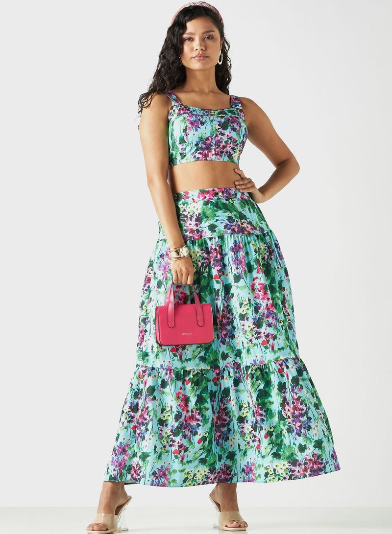 Tiered Floral Print Skirt