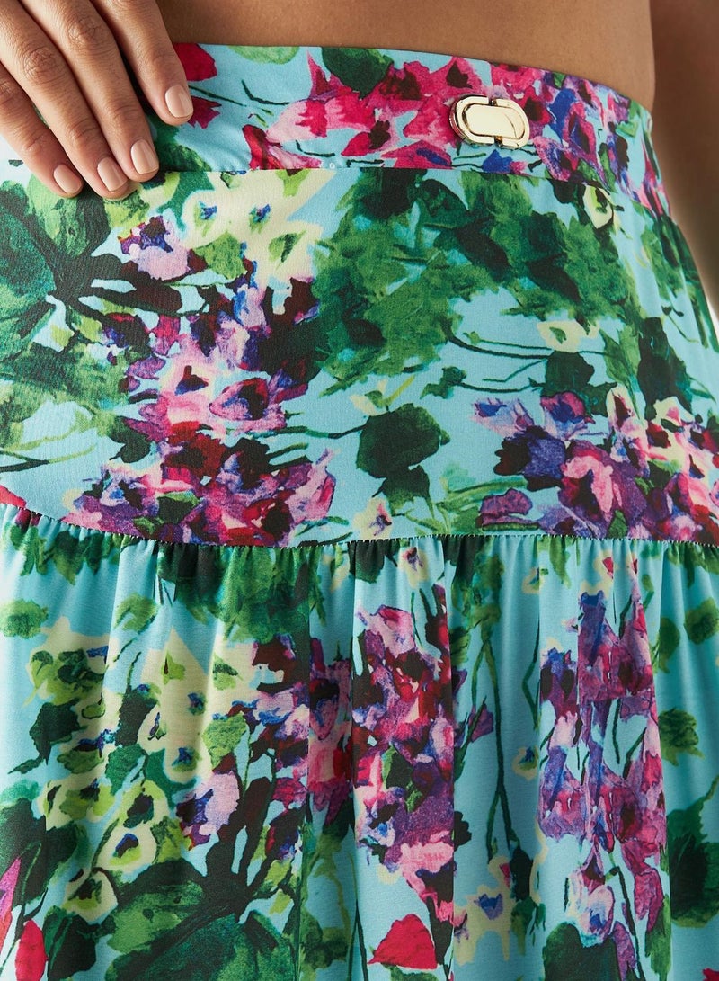 Tiered Floral Print Skirt