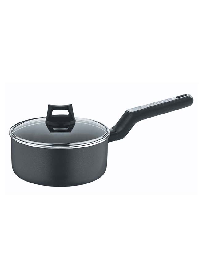 Non-Stick Saucepan with Glass Lid and 5 Layer PTFE Non-Stick Spray Coating BXSSP16BME Black 16cm