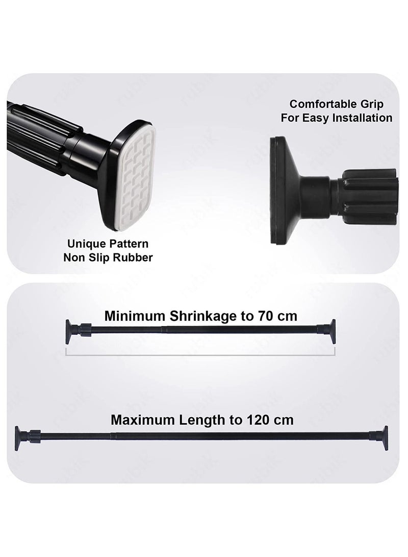 Shower Curtain Rod Adjustable 70-120cm Thick & Extendable 25mm Telescopic Length Tension Bar Painted Surface No Drill Type for Bathroom Shower Bathtub Cabinet (Black, 70cm to 120cm)