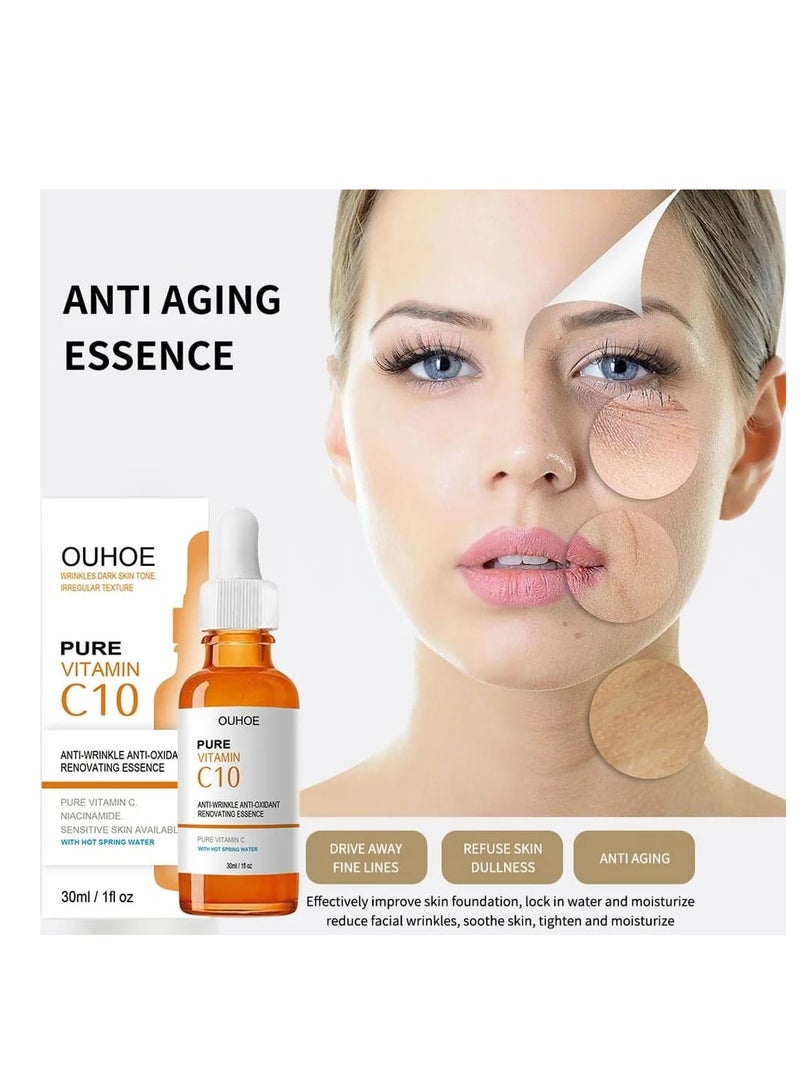 Pure Vitamin C Serum with Niacinamide for Wrinkles Dark Spots Premature Sun Damage Facial Glow Serum for Face Brightening Anti Aging and Eye Treatment 30ml