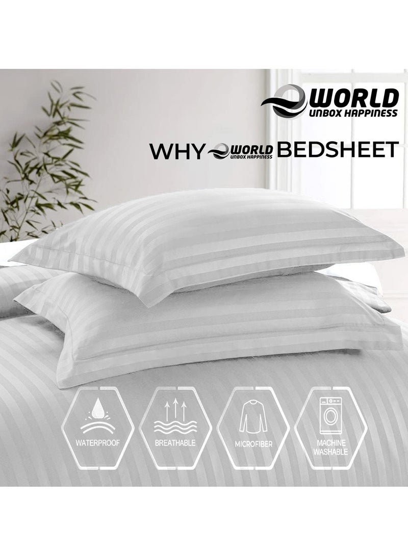 4-Piece Luxury King Size White Striped Bedding Set Includes 1 Duvet Cover (220x240cm), 1 Fitted Bed Sheet (200x200+30cm), and 2 Pillow Cases (48x74+5cm) for Ultimate Hotel-Inspired Sophistication