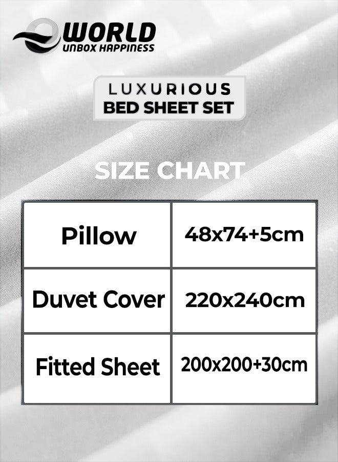 4-Piece Luxury King Size White Striped Bedding Set Includes 1 Duvet Cover (220x240cm), 1 Fitted Bed Sheet (200x200+30cm), and 2 Pillow Cases (48x74+5cm) for Ultimate Hotel-Inspired Sophistication