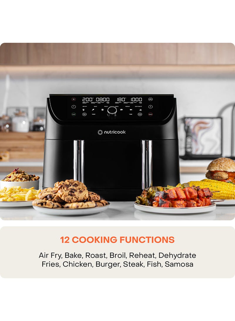 Air Fryer Duo 2 Flexzone, XL Basket, Middle Divider, 2 Independent Cooking Zones, Air Fry, Bake, Roast, Broil, Reheat And Dehydrate, 6 Presets 8.5 L 2400 W AFD285 Black