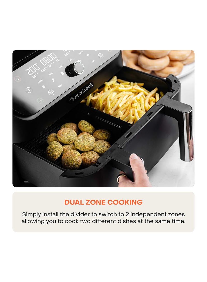 Air Fryer Duo 2 Flexzone, XL Basket, Middle Divider, 2 Independent Cooking Zones, Air Fry, Bake, Roast, Broil, Reheat And Dehydrate, 6 Presets 8.5 L 2400 W AFD285 Black