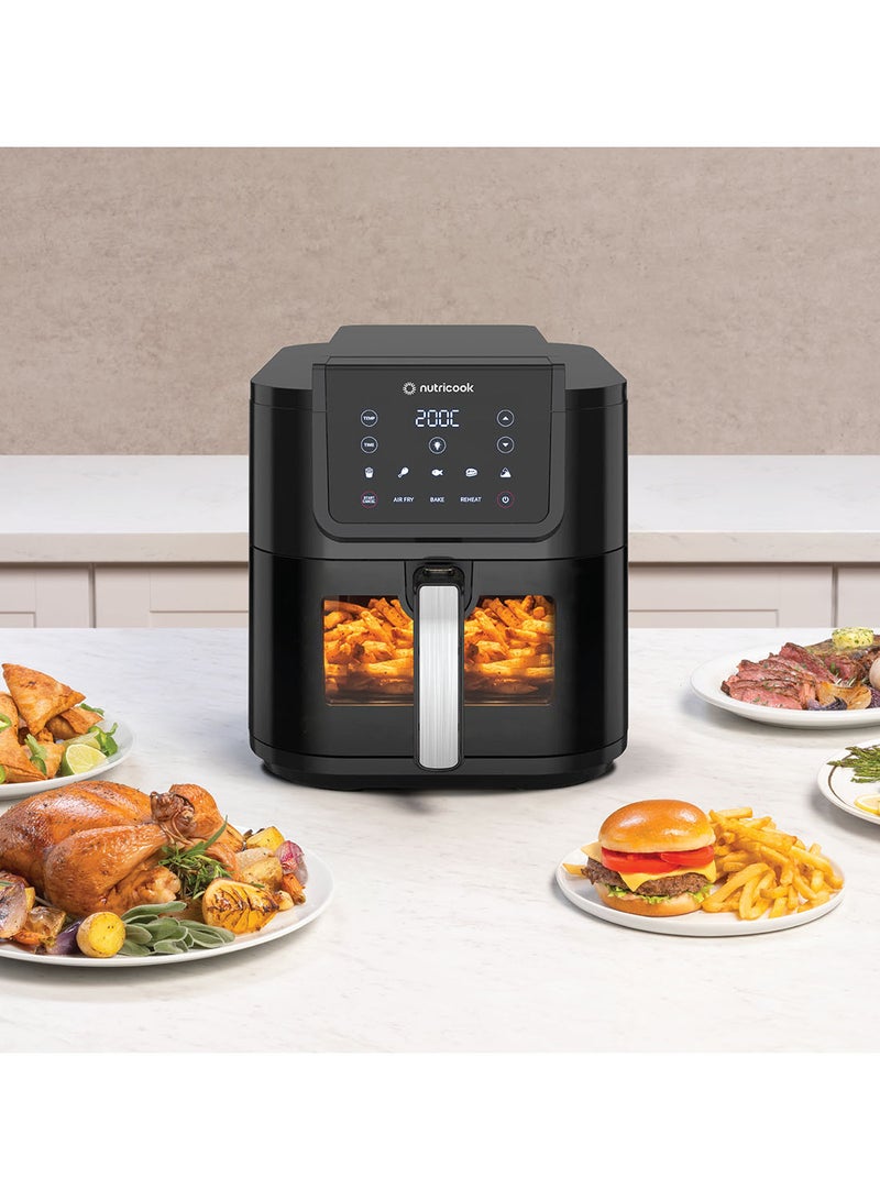 Air Fryer Slim XL, 6L Extra-Large Basket, Space-Saving Slim Design, Air Fry, Bake, Reheat, With 5 Presets, Clear  Window And Internal Light 7.6 L 1700 W AFS200 Black