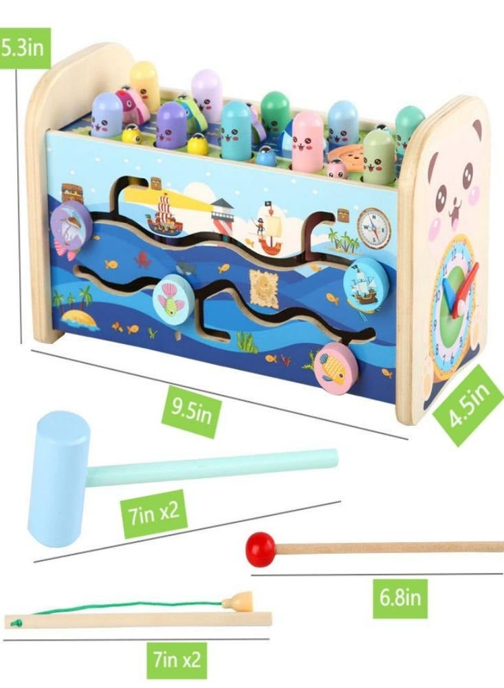 Oasisgalore Wooden Hammer Pounding Toy 7 in 1 Toddler Montessori Toys Educational Sensory Toys with Xylophone Fishing Game for Babies Kids Gift