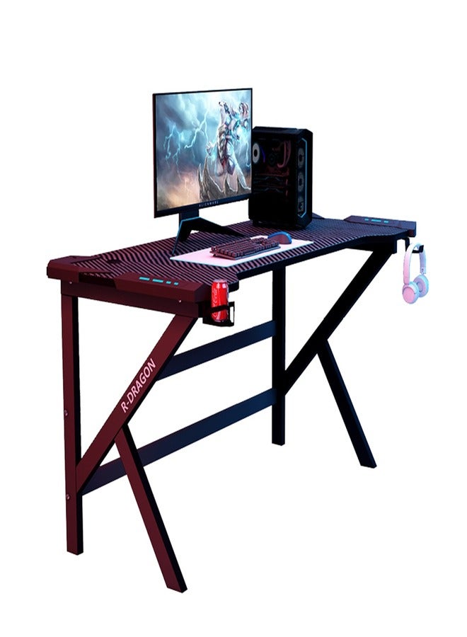 Gaming Desk, E-Sports Table, Home Office Computer Desk Table with RGB Lighting, with Cup Holder Headphone Hook, Carbon Fiber Black, 120 * 60 * 75CM