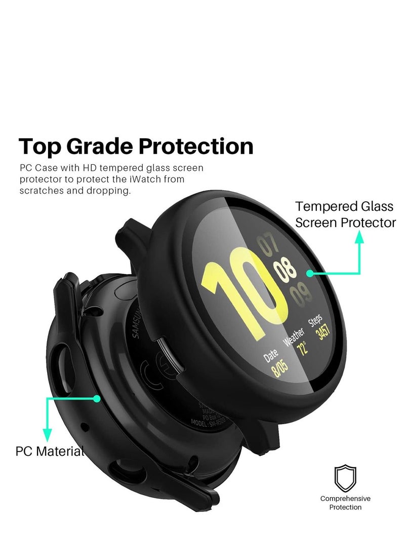 Suitable for Samsung Watch Galaxy Active 2 Protective Case Cover Case, Tempered Glass Screen Protector Cover, Full Around Hard PC Black