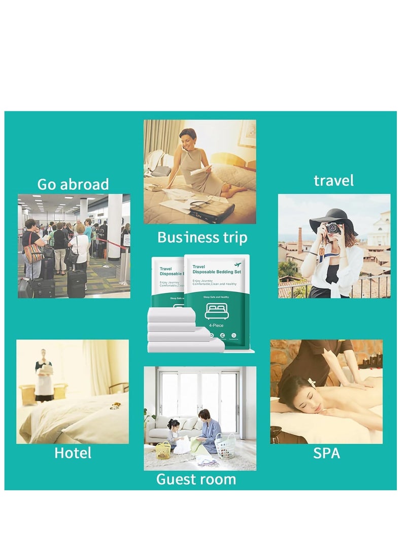 8 PCS Disposable Bed Sheets Fitted Sheet Queen Size, Disposable Travel Sheets for Travel with 2 Bed Sheet 2 Quilt Cover and 4 Pillowcase for Travel Business Trip Spa Hotel
