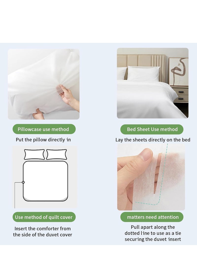 8 PCS Disposable Bed Sheets Fitted Sheet Queen Size, Disposable Travel Sheets for Travel with 2 Bed Sheet 2 Quilt Cover and 4 Pillowcase for Travel Business Trip Spa Hotel