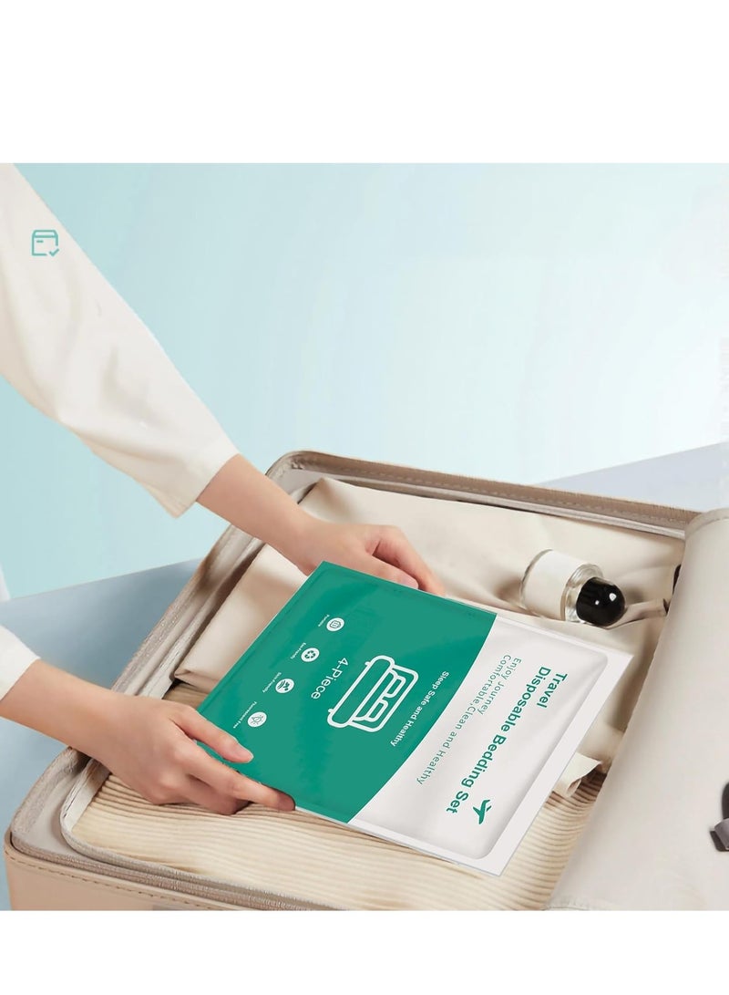 8 PCS Disposable Bed Sheets Fitted Sheet Queen Size, Disposable Travel Sheets for Travel with 2 Bed Sheet 2 Quilt Cover and 4 Pillowcase for Travel Business Trip Spa Hotel