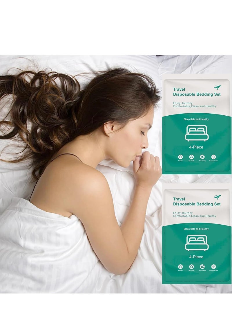8 PCS Disposable Bed Sheets Fitted Sheet Queen Size, Disposable Travel Sheets for Travel with 2 Bed Sheet 2 Quilt Cover and 4 Pillowcase for Travel Business Trip Spa Hotel