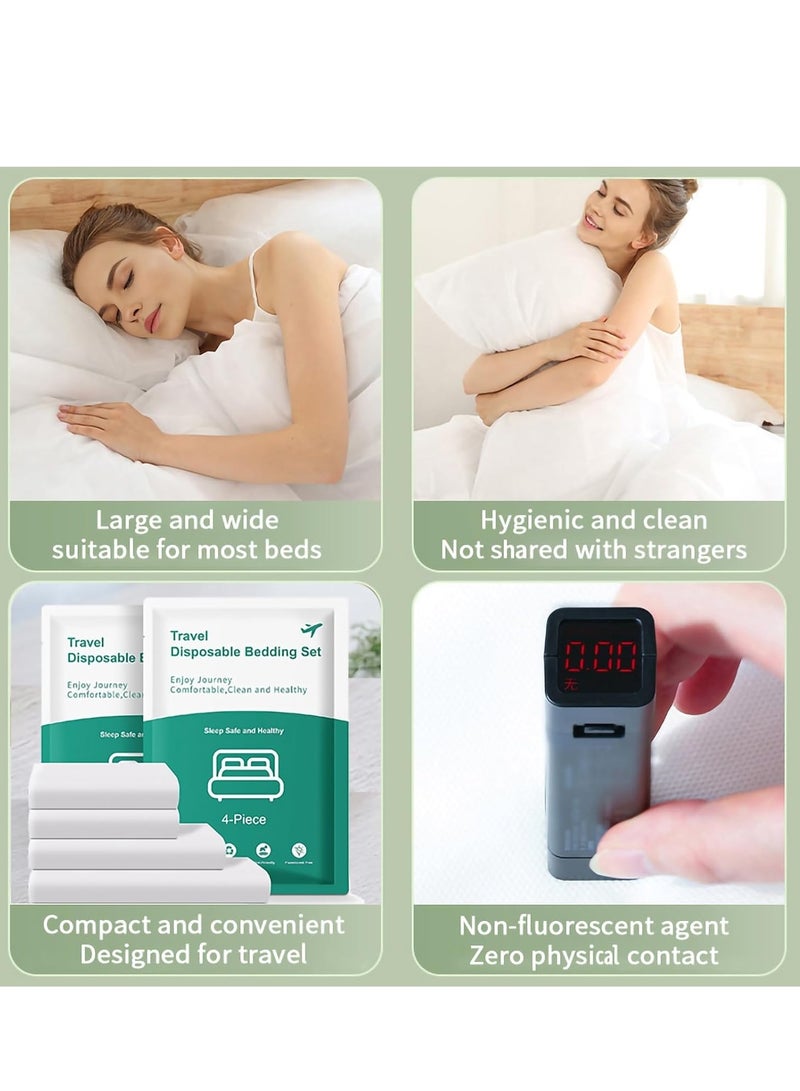 8 PCS Disposable Bed Sheets Fitted Sheet Queen Size, Disposable Travel Sheets for Travel with 2 Bed Sheet 2 Quilt Cover and 4 Pillowcase for Travel Business Trip Spa Hotel