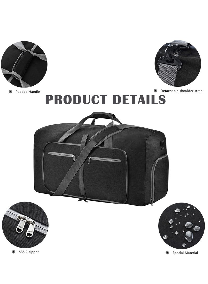Duffel Bag with Shoe Compartment and Adjustable Straps, Foldable Travel Duffel Bag for Men Women, Waterproof Duffel Bag for Travel Gym - 65L Small