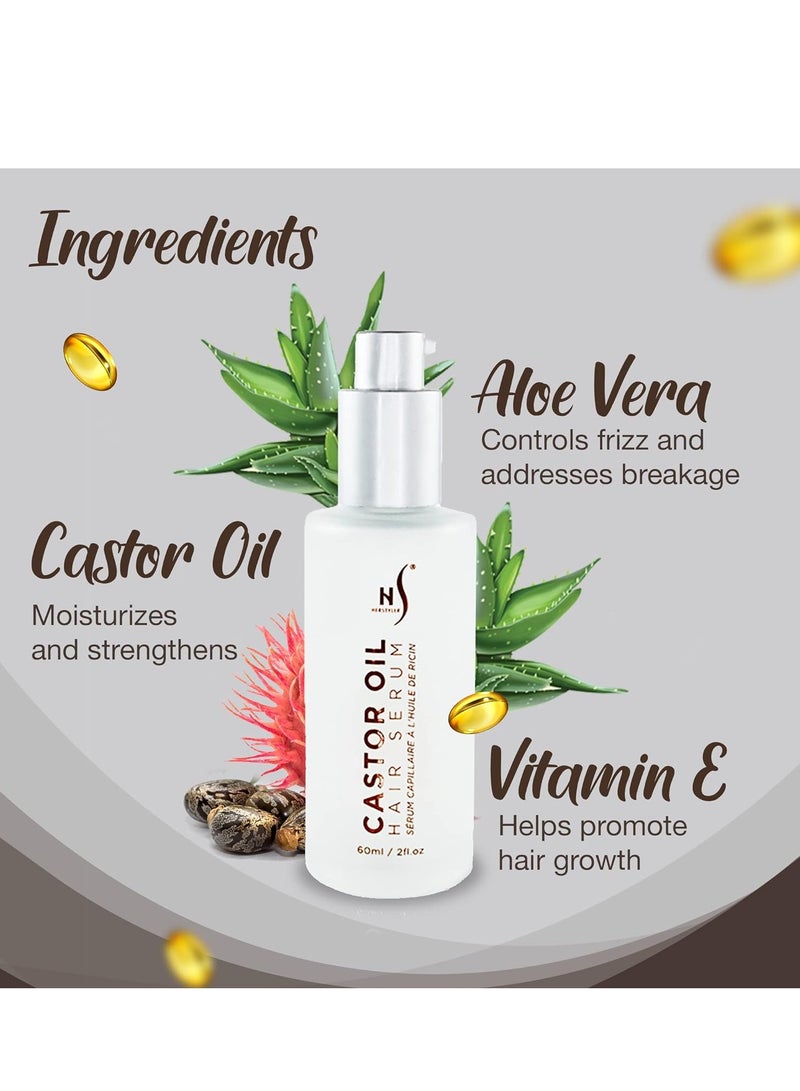 HerStyler castor oil hair serum for hair growth hair shine serum with vitamin E hair growth serum argan oil hair serum for frizzy hair vitamin E hair serum for silky hair