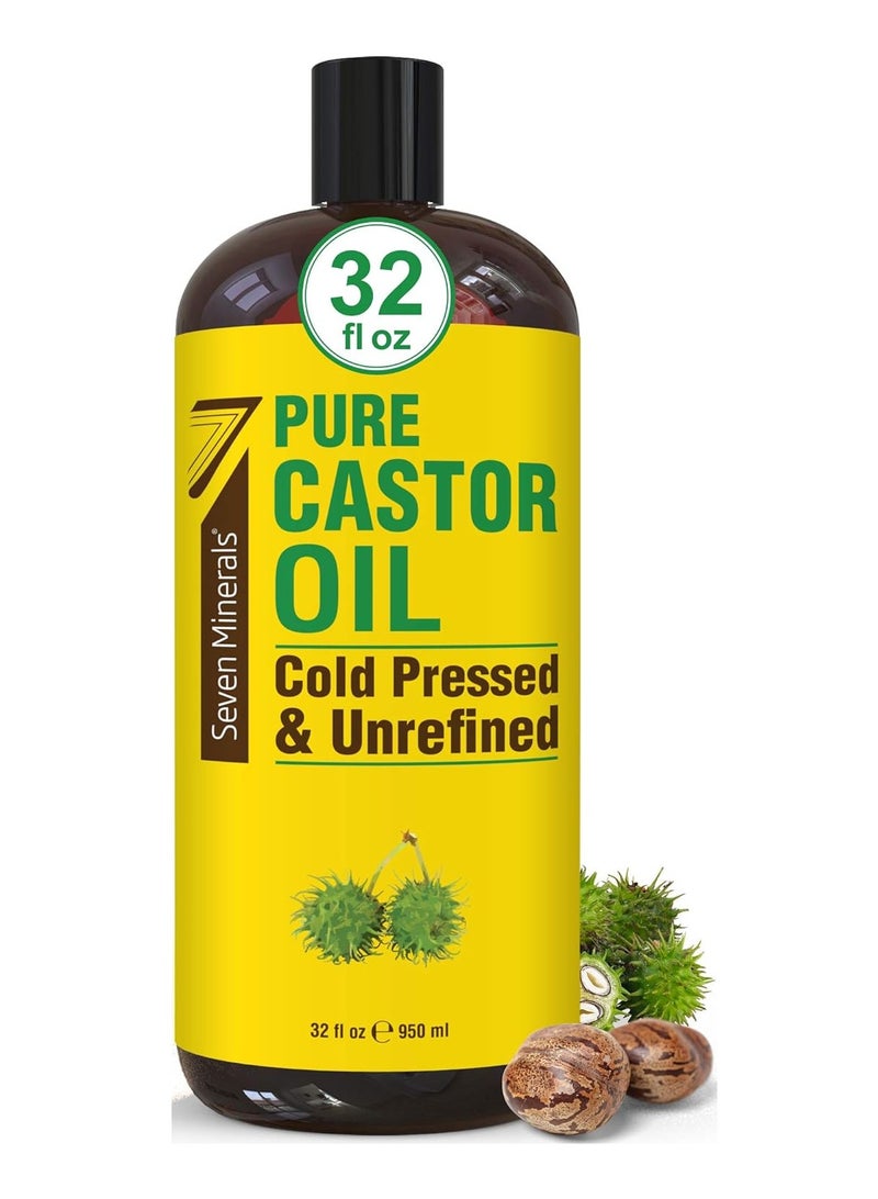 Pure Cold Pressed Castor Oil - Big 32 fl oz Bottle - Unrefined & Hexane Free - 100% Pure Castor Oil for Hair Growth, Thicker Eyelashes & Eyebrows, Dry Skin, Healing, Hair Care, Joint and Muscle Pain