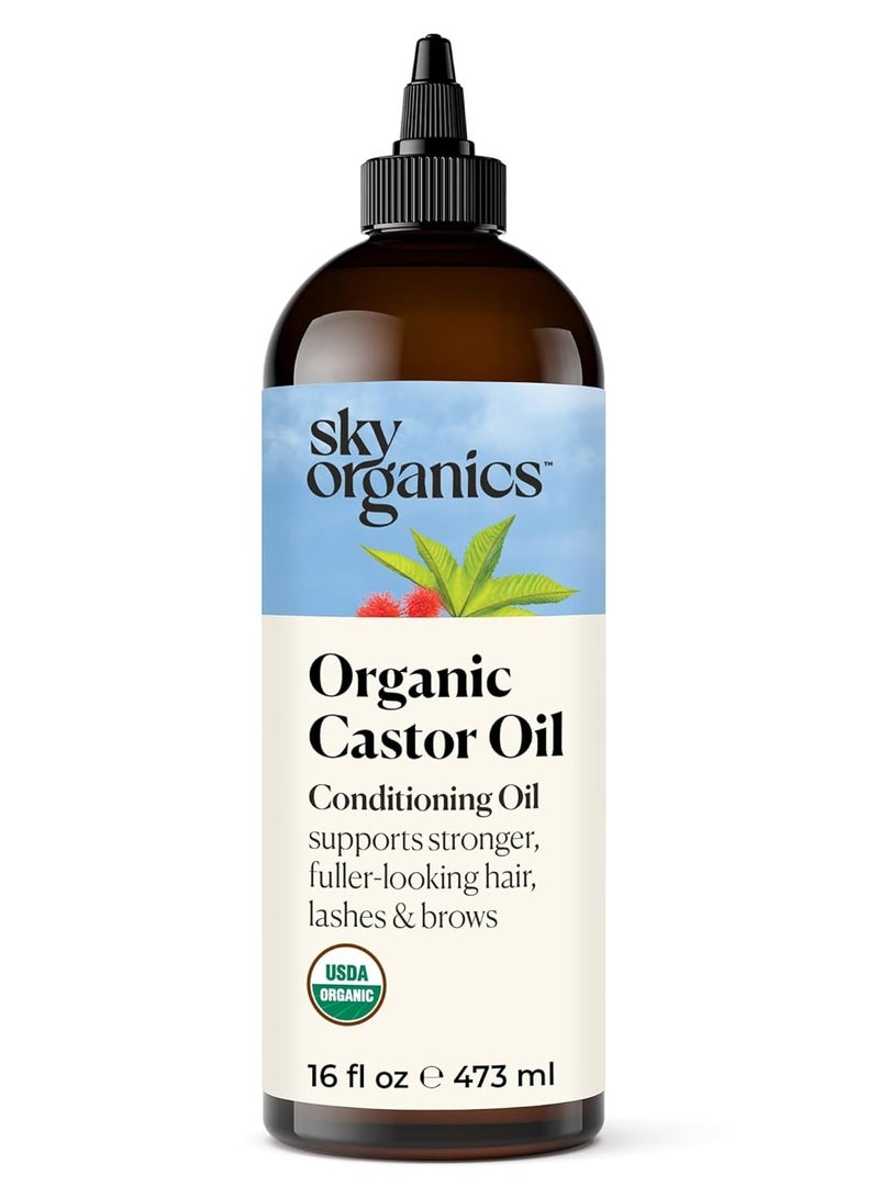 Sky Organics Organic Castor Oil (16 oz) USDA Certified Organic, 100% Pure, Cold Pressed, Hexane Free, Boost Hair Growth, Use with Castor Oil Pack - Packaging may vary