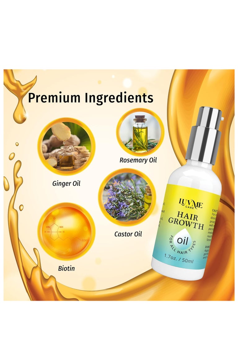 Luv Me Care biotin hair growth oil hair growth serum for thicker longer fuller healthier hair prevent hair loss & thinning all natural vitamin rich treatment women & men all hair types 1.7 oz