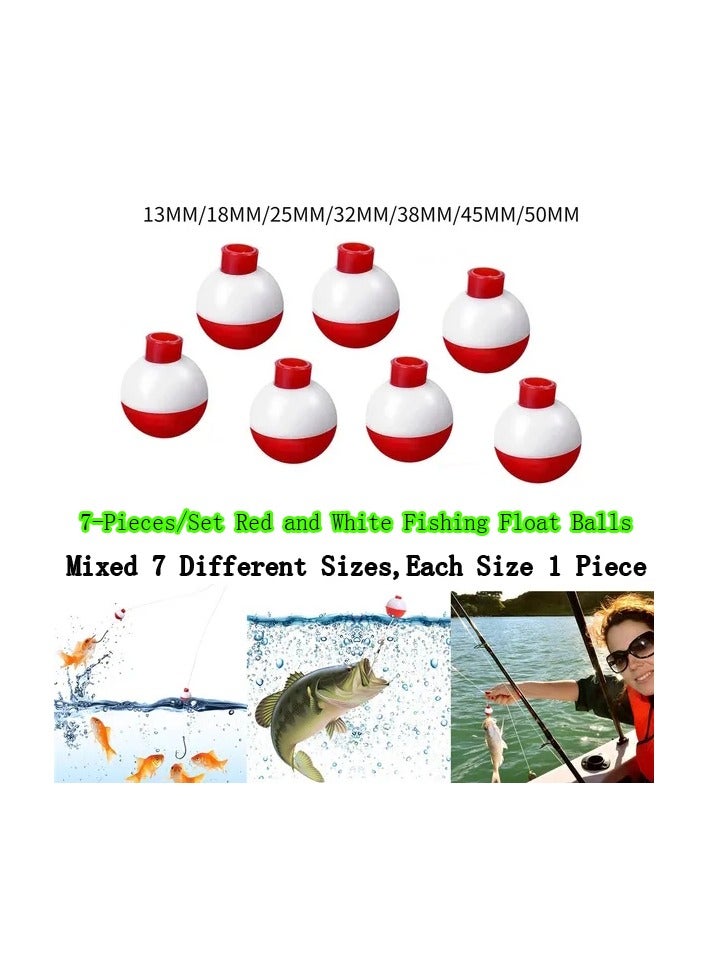 7-Pieces/Set Red and White Fishing Float Balls,Fishing Bobbers Drift Indicator,Float Balls Fishing Accessory Tool,Mixed 7 Different Sizes