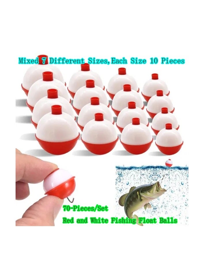 70-Pieces/Set Red and White Fishing Float Balls,Fishing Bobbers Drift Indicator,Float Balls Fishing Accessory Tool,Mixed 7 Different Sizes