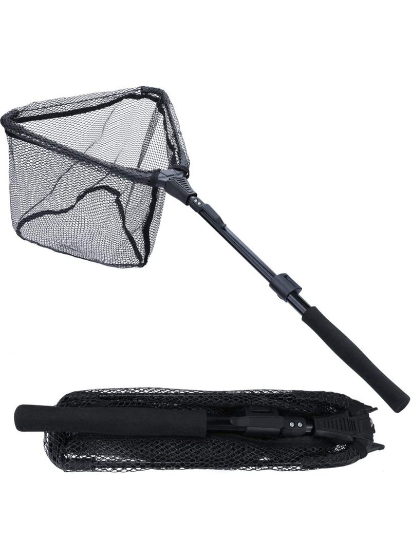 Fishing Net Folding Landing Net, Collapsible Telescopic Aluminum Pole Handle, Durable Nylon Mesh with Coating, Safe Fish Catching or Releasing, Portable Fishing Accessory