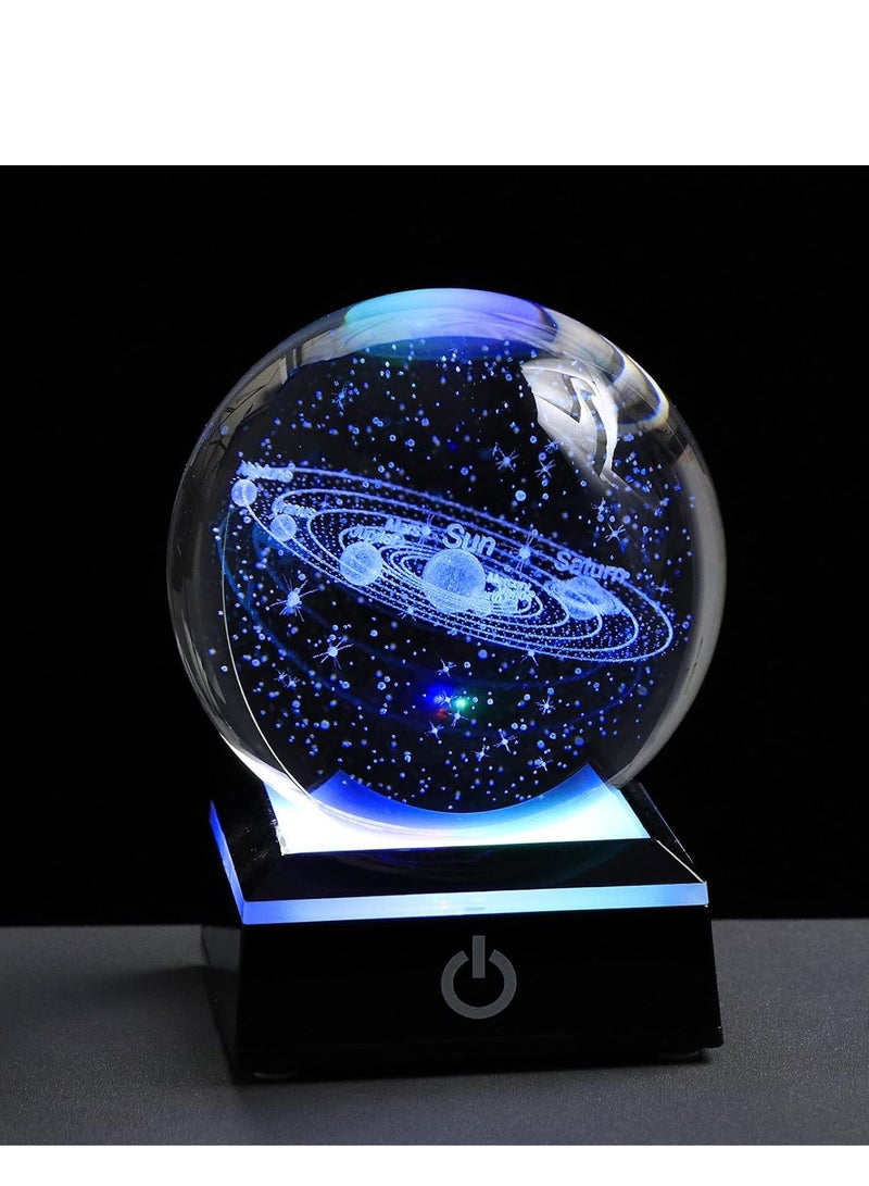 3D solar system crystal ball with led colorful lighting touch base solar system model decor science astronomy gifts decor