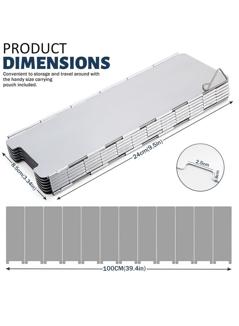 12 Plates Camping Stove Windshield Foldable Windscreen for Burner Aluminum Camp Gas Wind Screen with Drawstring Bag