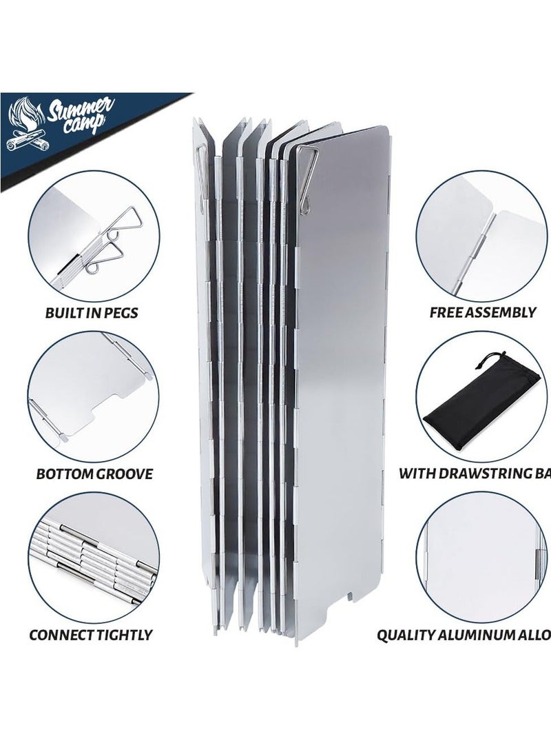 12 Plates Camping Stove Windshield Foldable Windscreen for Burner Aluminum Camp Gas Wind Screen with Drawstring Bag