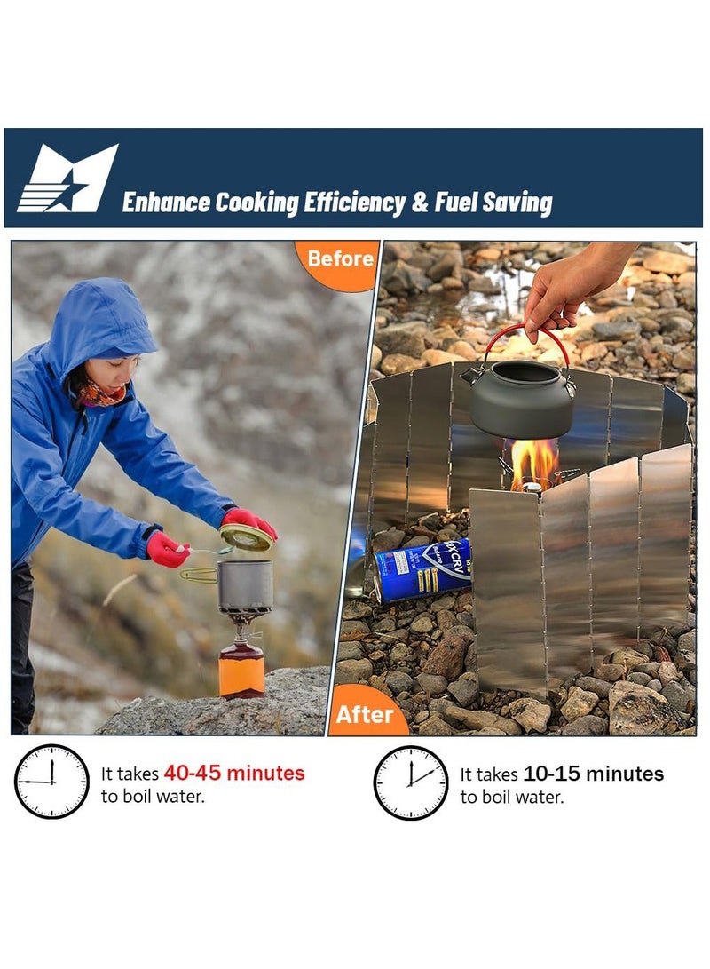 12 Plates Camping Stove Windshield Foldable Windscreen for Burner Aluminum Camp Gas Wind Screen with Drawstring Bag