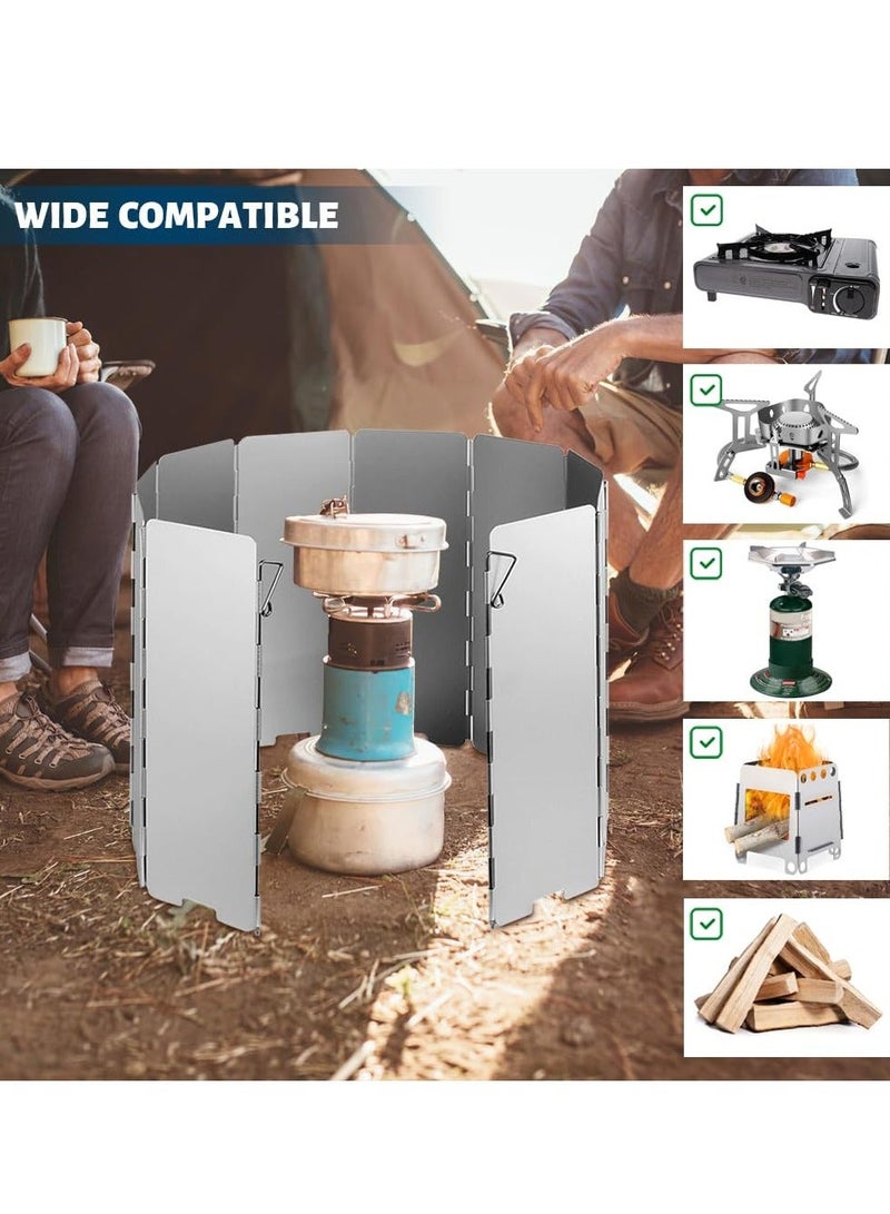12 Plates Camping Stove Windshield Foldable Windscreen for Burner Aluminum Camp Gas Wind Screen with Drawstring Bag