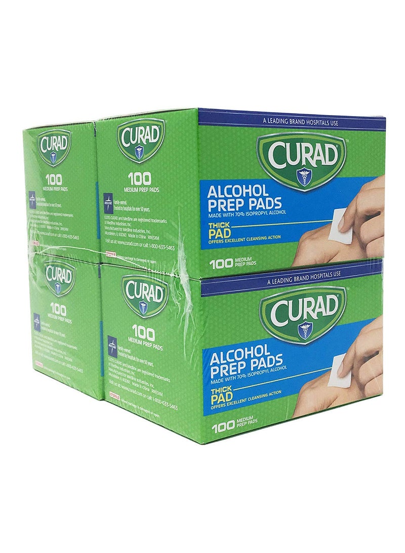 CURAD Alcohol Prep Pads (Pack of 4 Boxes) | 400 Pieces of Medium Isopropyl Alcohol Wipes Individually Wrapped | First Aid Alcohol Swabs for Cuts & Scrapes | Medical Alcohol Pads for General Cleansing